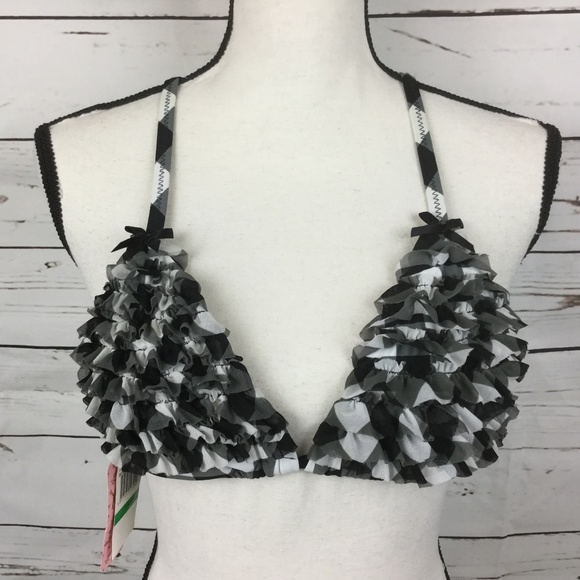 black and white gingham bikini with ruffles